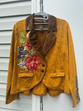 Aratta Juliet French Terry Mustard Yellow Velvet-Trim Women's Jacket size S